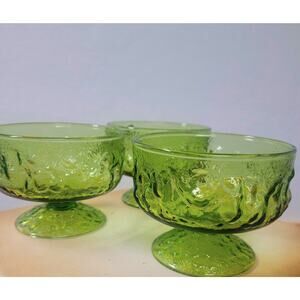 Anchor Hocking Lido Milano 3 Dessert Glasses; Avocado; Pedestal 2 3/4"Tall 6oz.